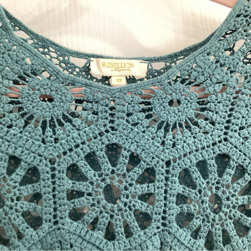 Teal Crochet Long Sleeve Top - Picture 3 of 4